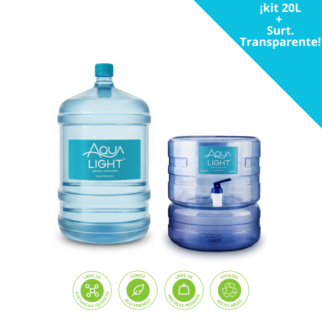 Kit Inicial: Bidón 20L con Envase + Surtidor Transparente (Edición Crystal) Kit Inicial: Bidón 20L con Envase + Surtidor Transparente (Edición Crystal)