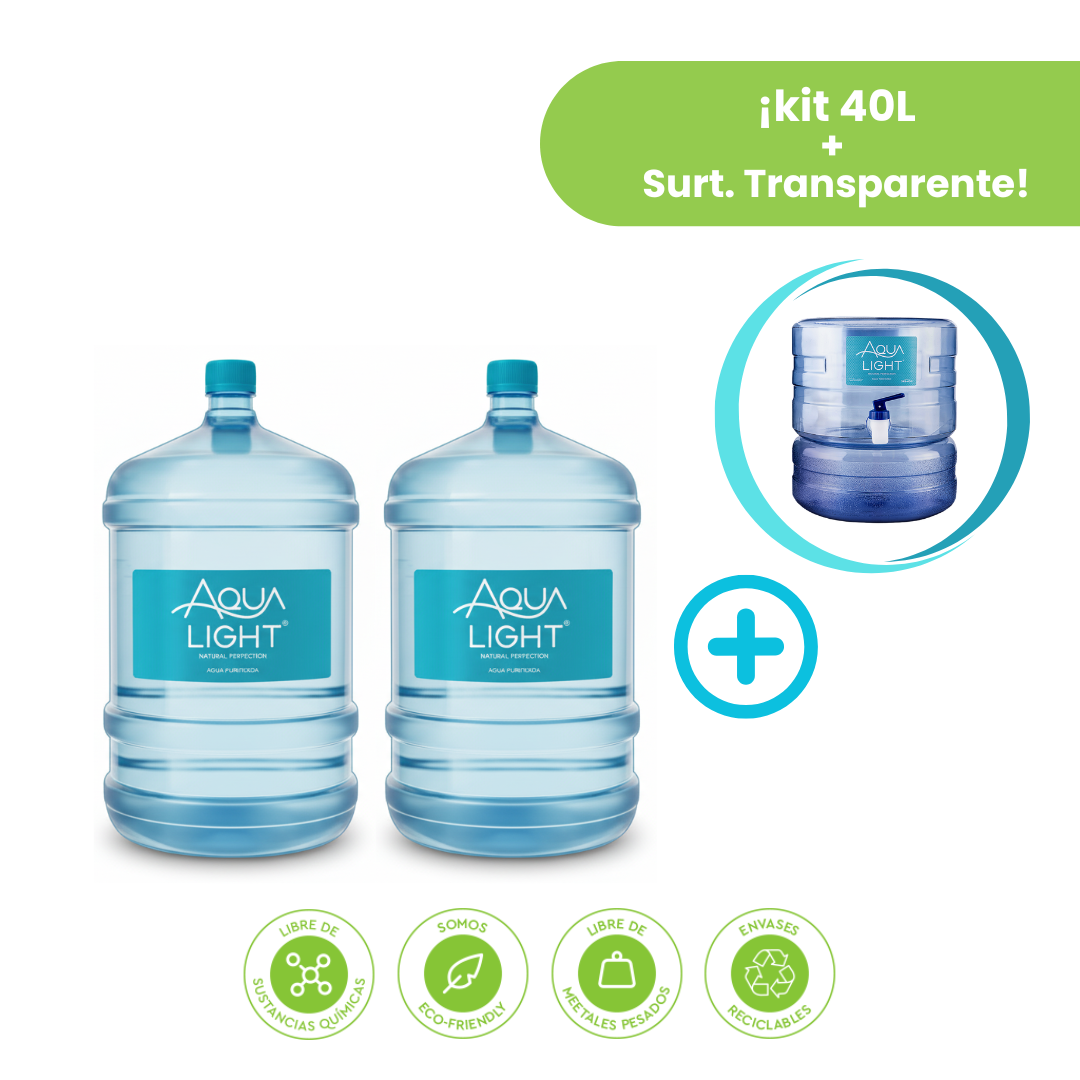 Mega Kit 40L: 2 Bidones con Envase + Surtidor Transparente (Edición Crystal) Mega Kit 40L: 2 Bidones con Envase + Surtidor Transparente (Edición Crystal)